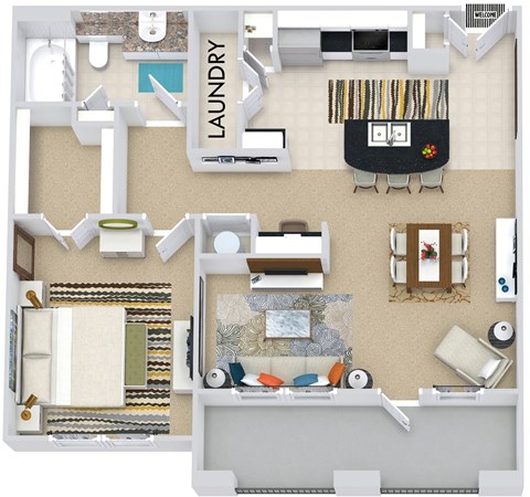 Floor plan for 1 bed, 1 bath, 783 sqft